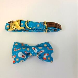 Lionet Paws Christmas Collar & Bow Tie  Blue Size XS